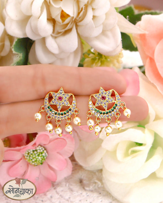 STAR WITH HALF MOON DESIGNER EARRINGS