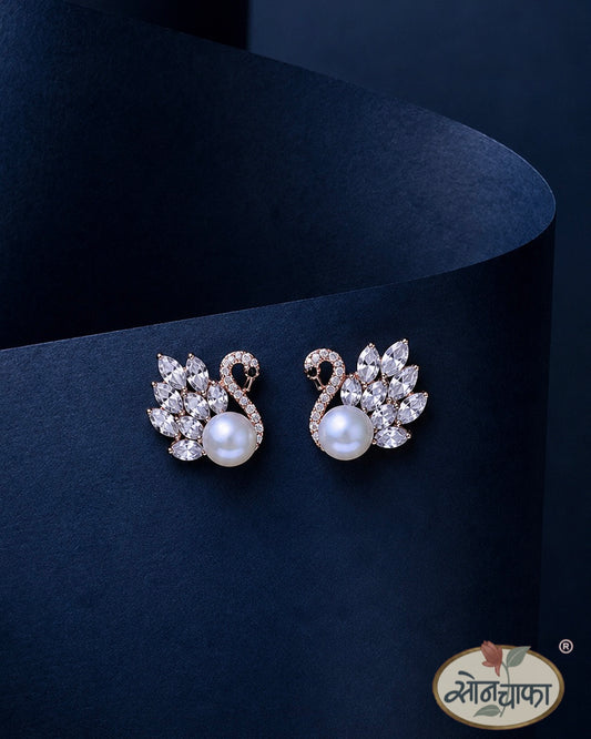 SWAN PEARL GRACE EAR-STUDS