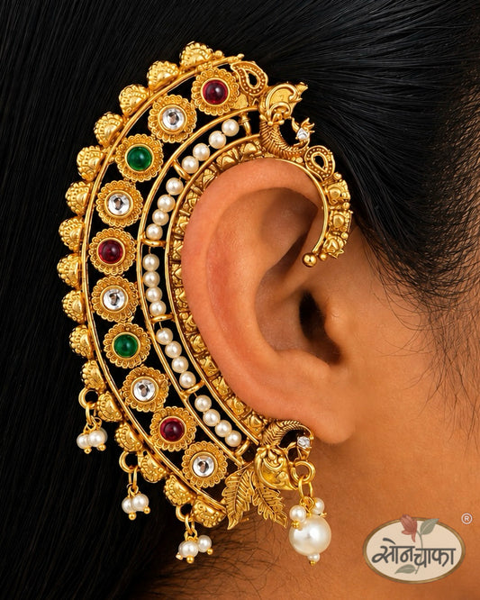 PEACOCK FEATHERS EAR-CUFF