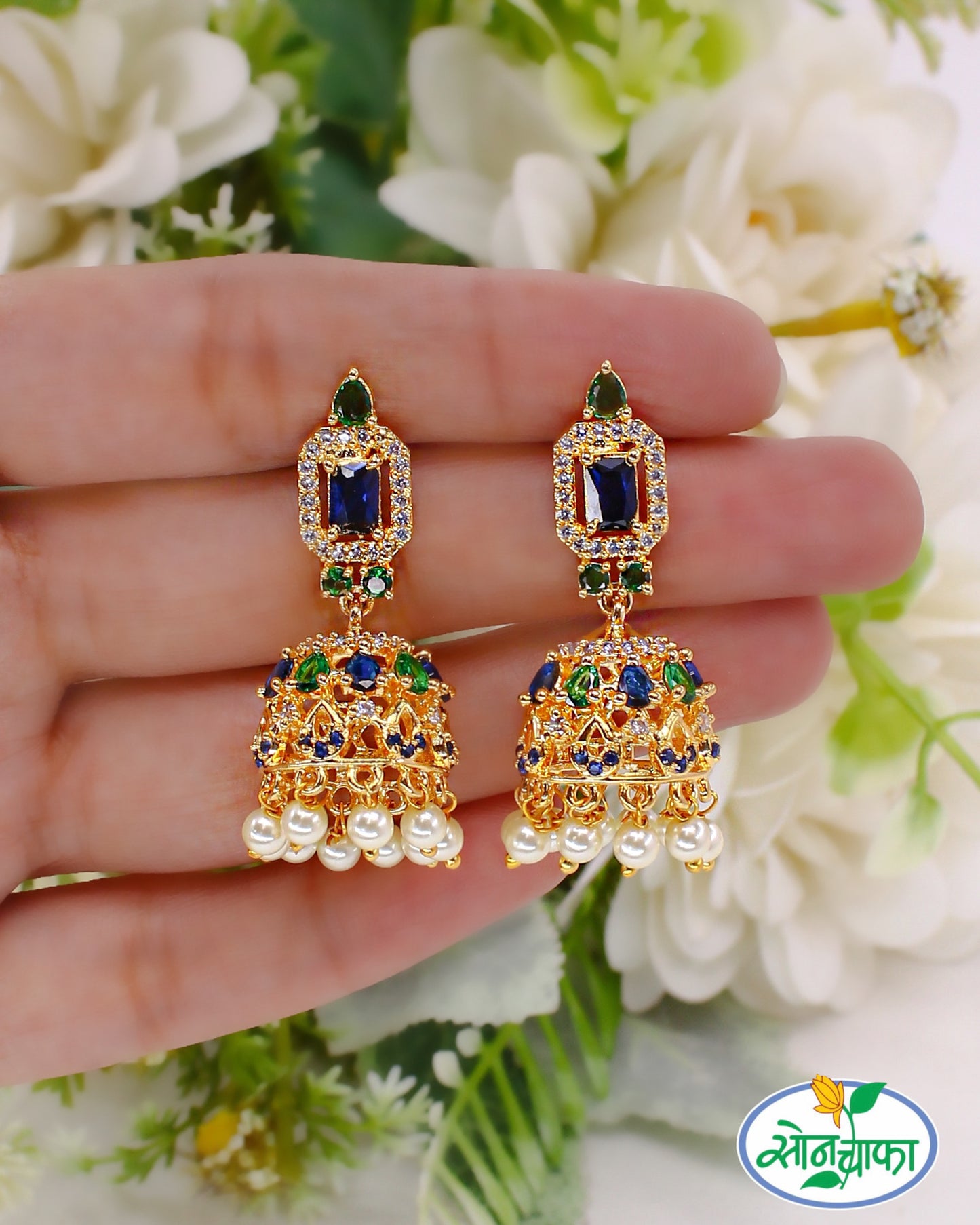 DELICATE PEARL BEADS JHUMKI