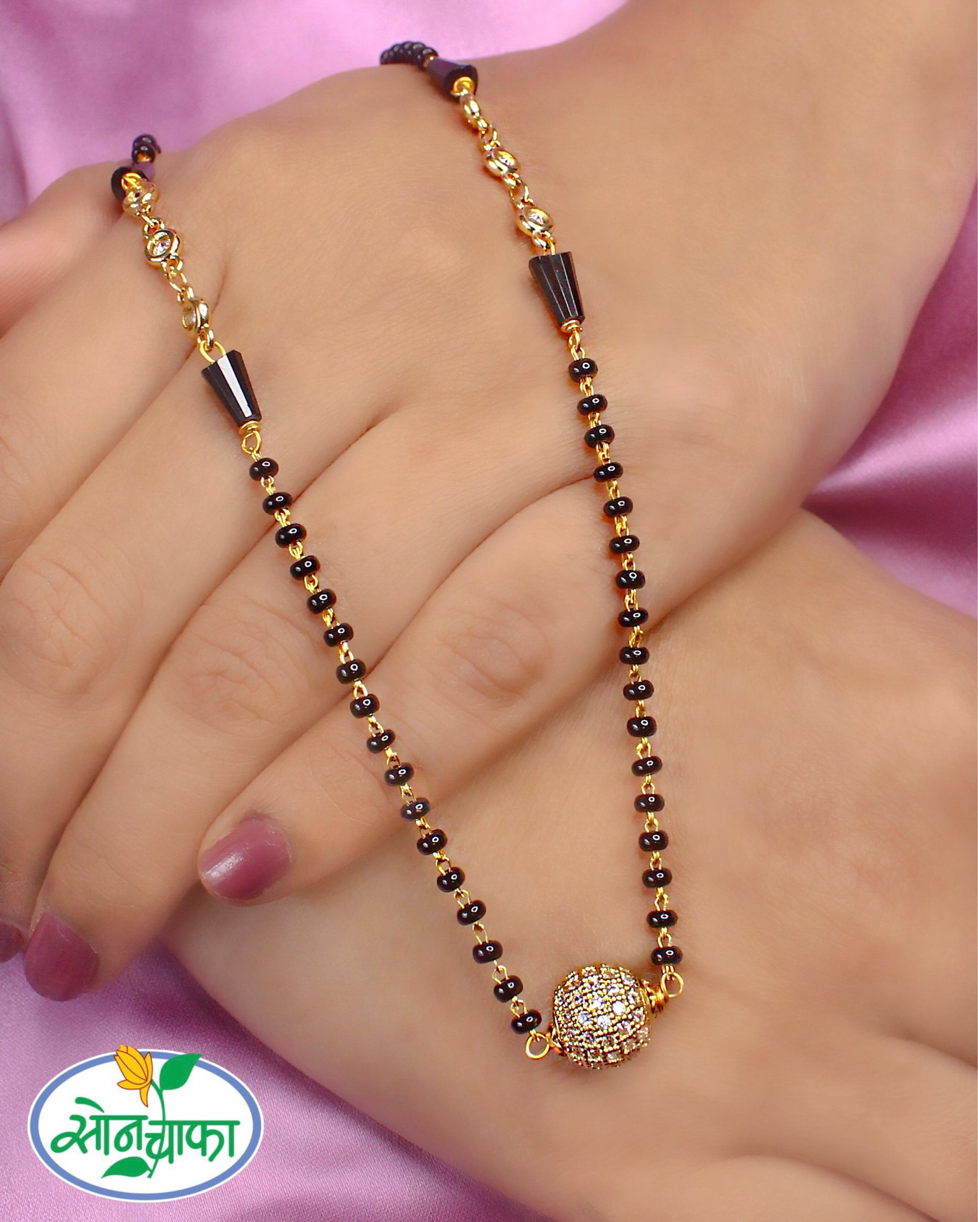 ELEGANT BLACK BEADS MANGALSUTRA – Sonchafa - Main Image