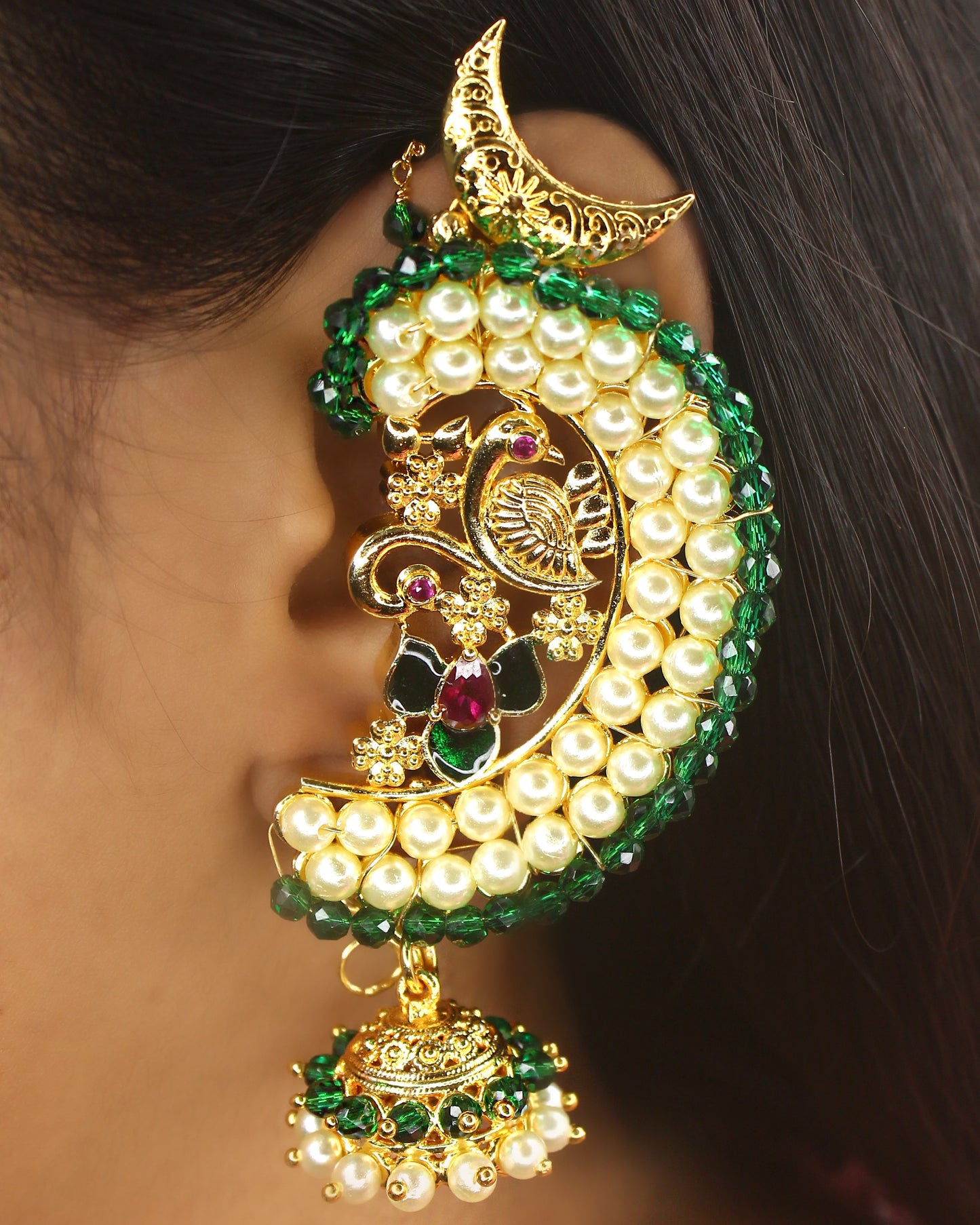 ROYAL HALF MOON & PEACOCK DESIGNER EAR-CUFFS