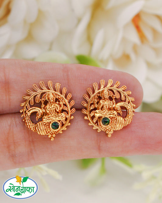 TEMPLE WITH PEACOCK DESIGNER EAR-STUDS