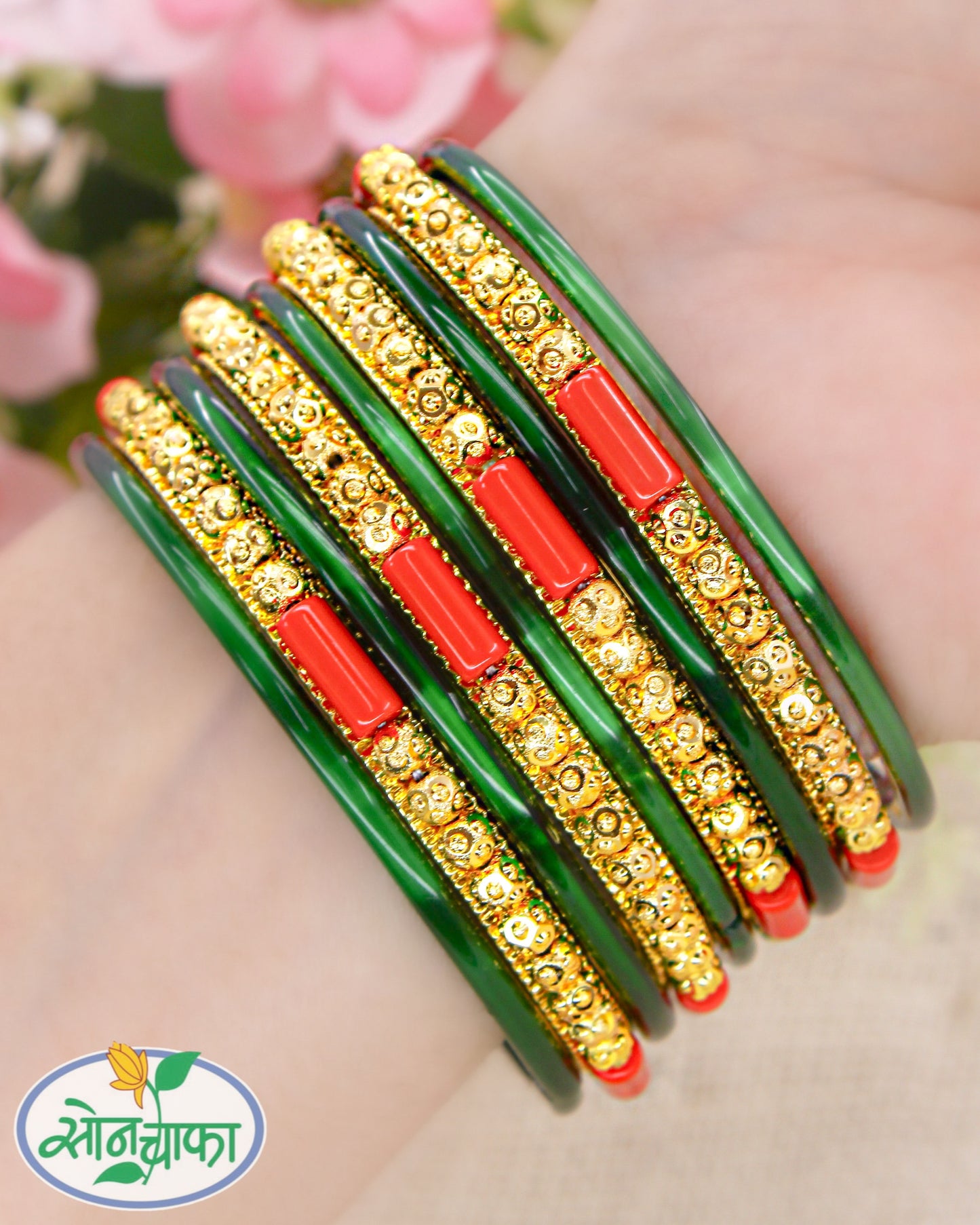 GOLDEN WITH POVALA BEADS BANGALES
