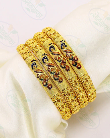 PEACOCK DESIGNER ANTIQUE GOLD FINISH BANGLES