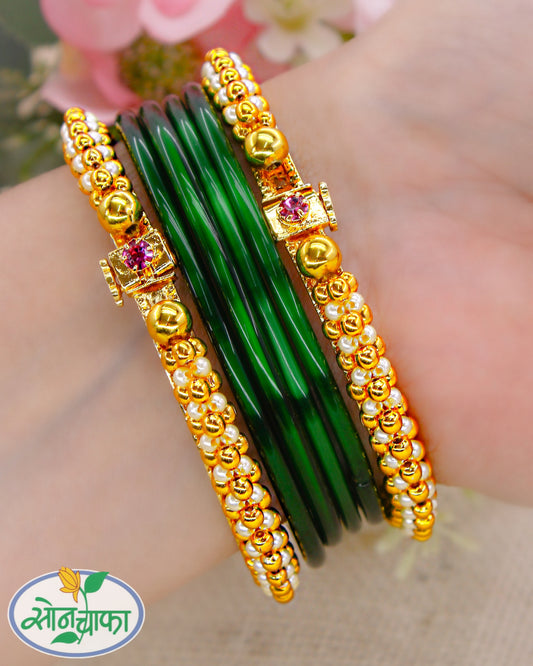 GOLDEN WITH PEARL BEADS BANGLES