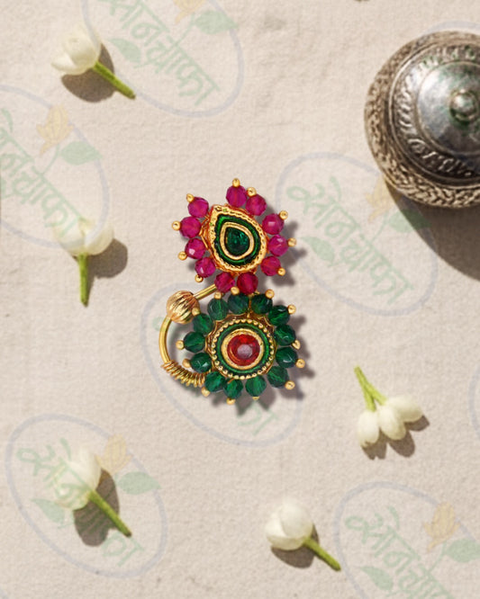 TRADITIONAL PINK GREEN STONE NATH