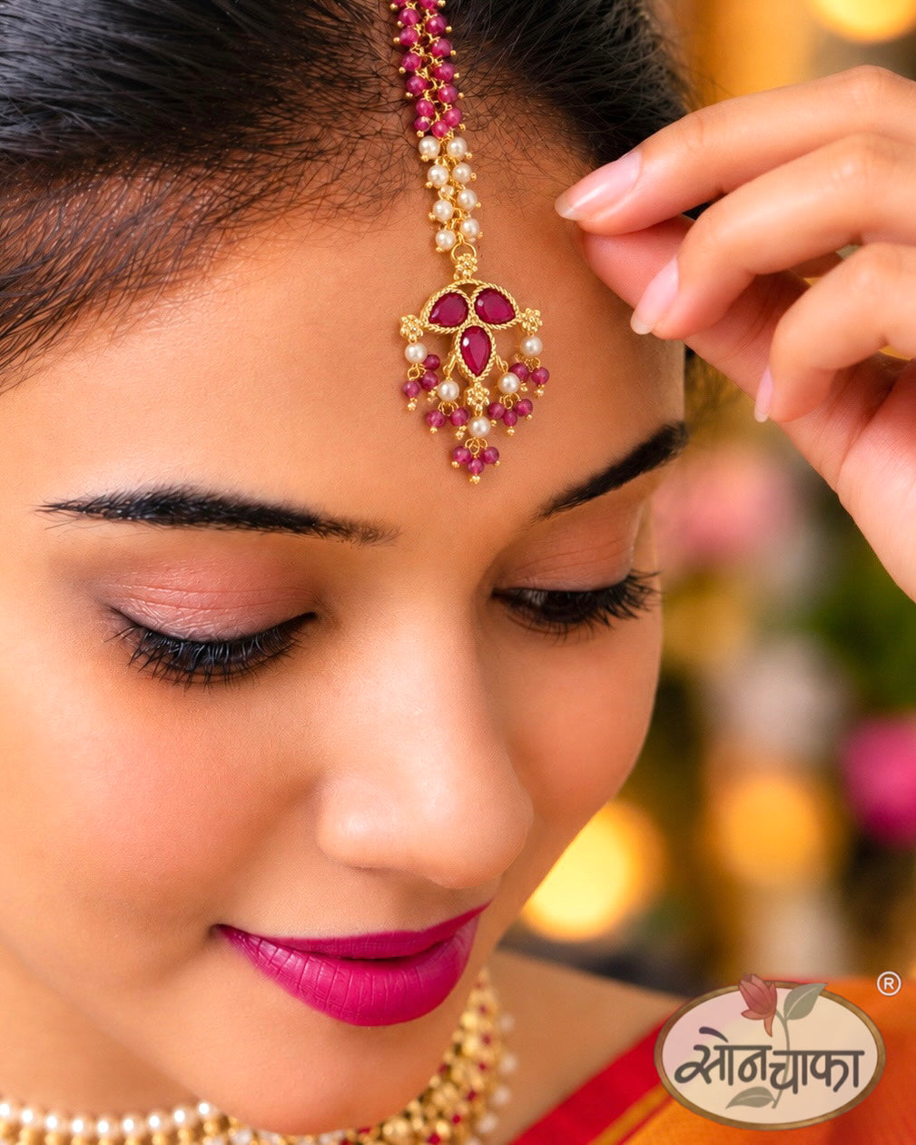 RUBY PEARL FLORAL BINDI