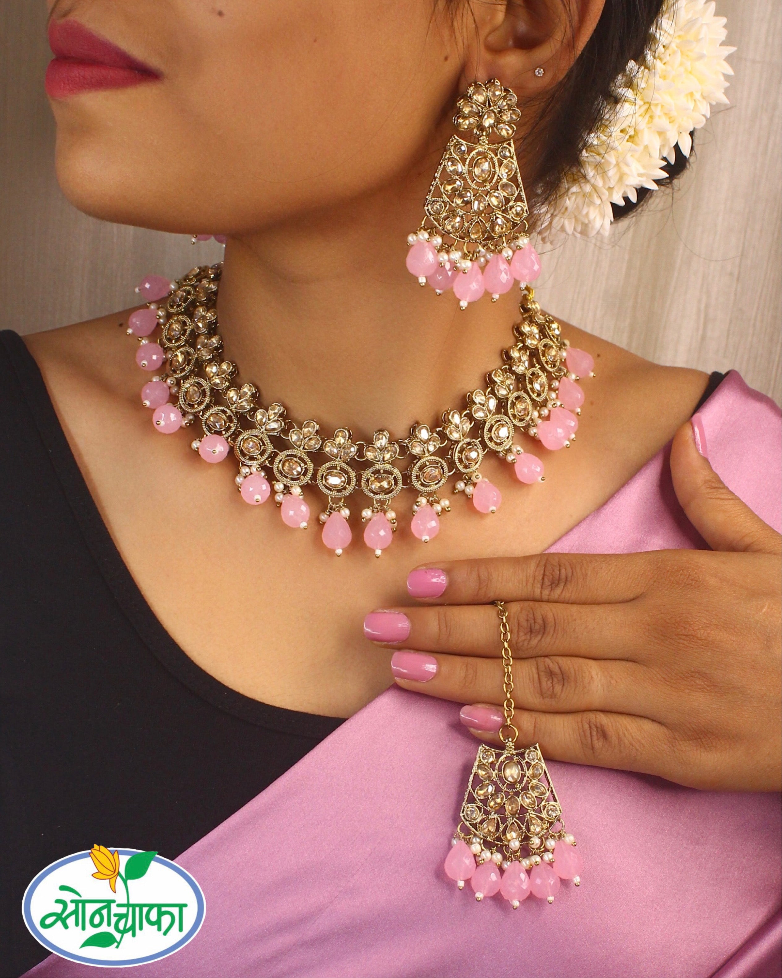 GLEAMING GLOSSY BRIDAL NECKLACE – Sonchafa