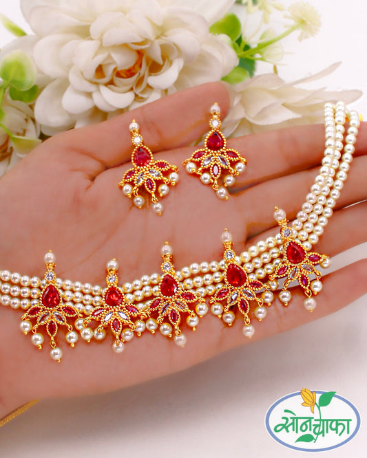 TRENDY PEARL BEADS CHOKER SET