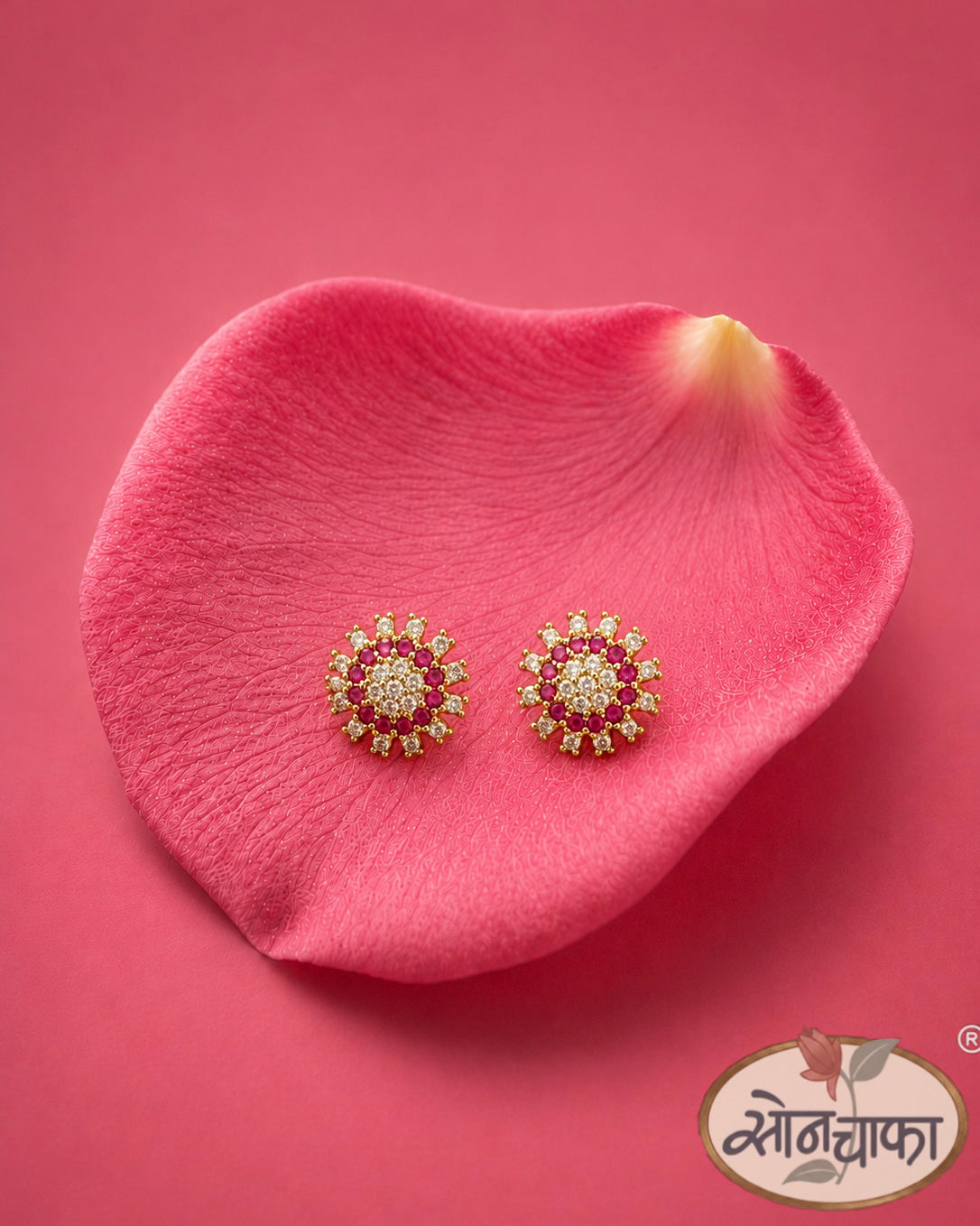 CLASSY PINK STONE EAR-STUDS