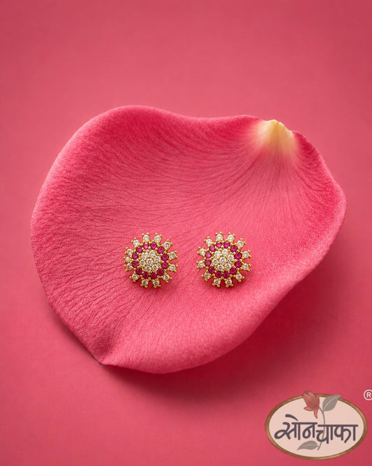 CLASSY PINK STONE EAR-STUDS