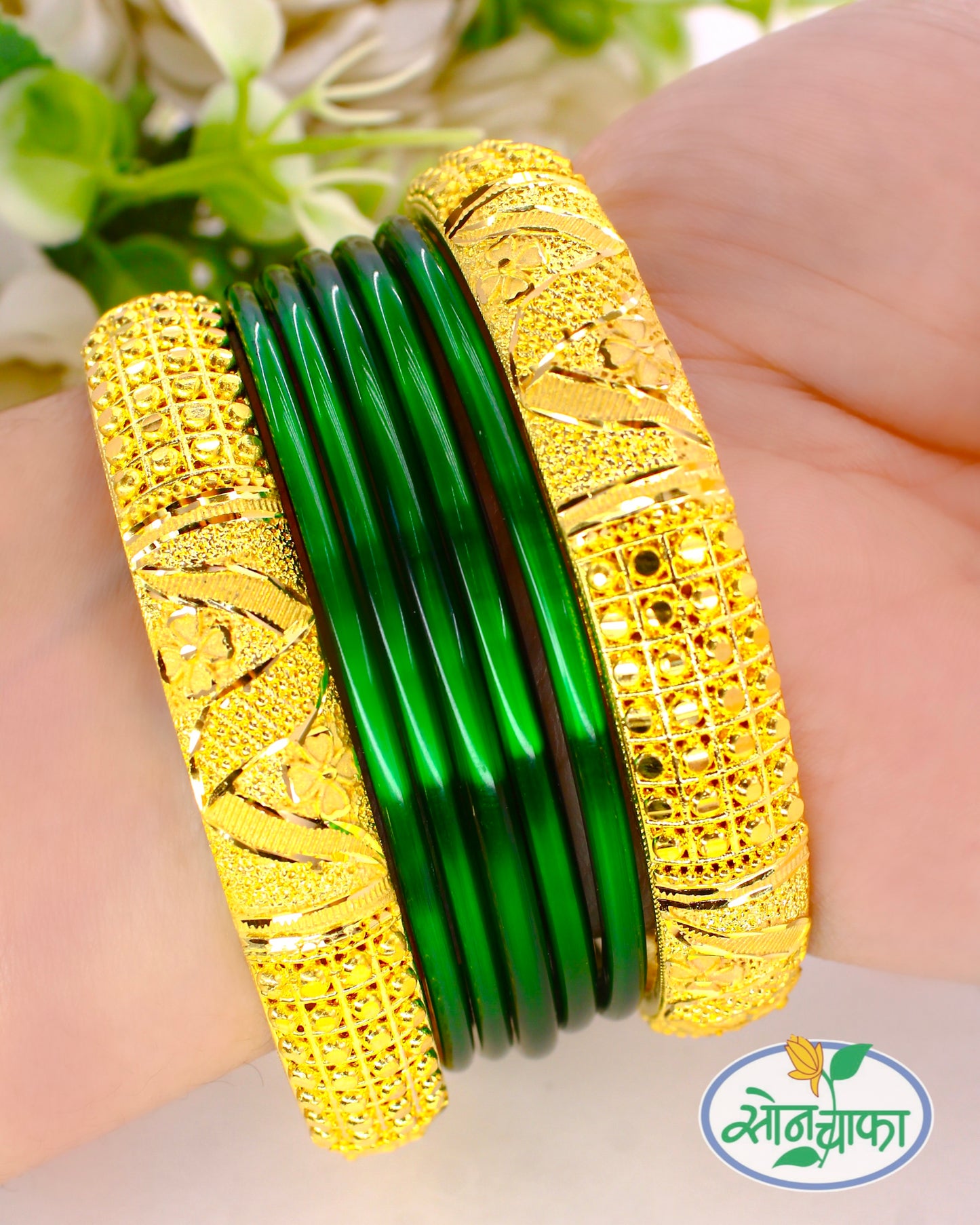 FLORAL LEAFY BANGLES SET