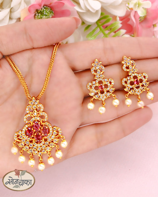 ROYAL RUBY PEARL PENDENT SET
