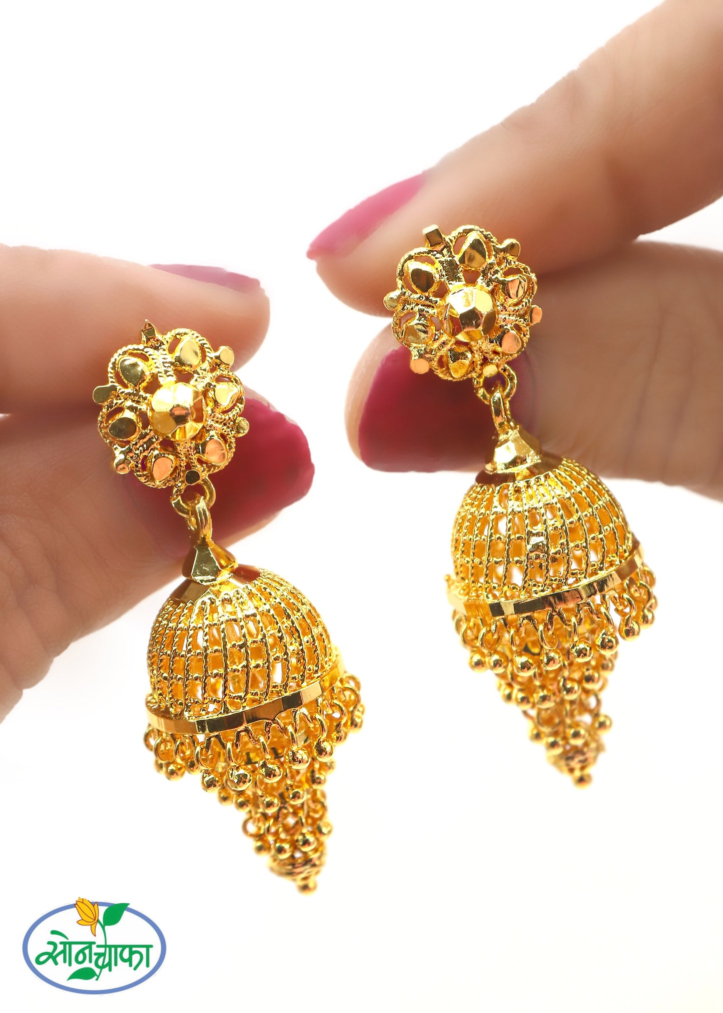 GLORIOUS GOLDEN JHUMKI EARRINGS