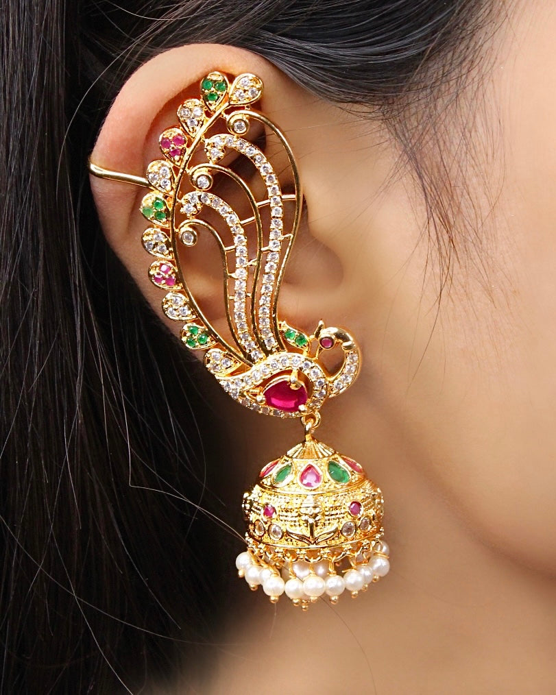 22K Gold Earrings - Ear Cuffs with Cz - 235-GER14151 in 8.700 Grams