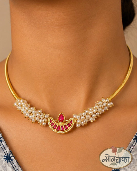 BEAUTIFUL PINK STONE SARI NECKLACE