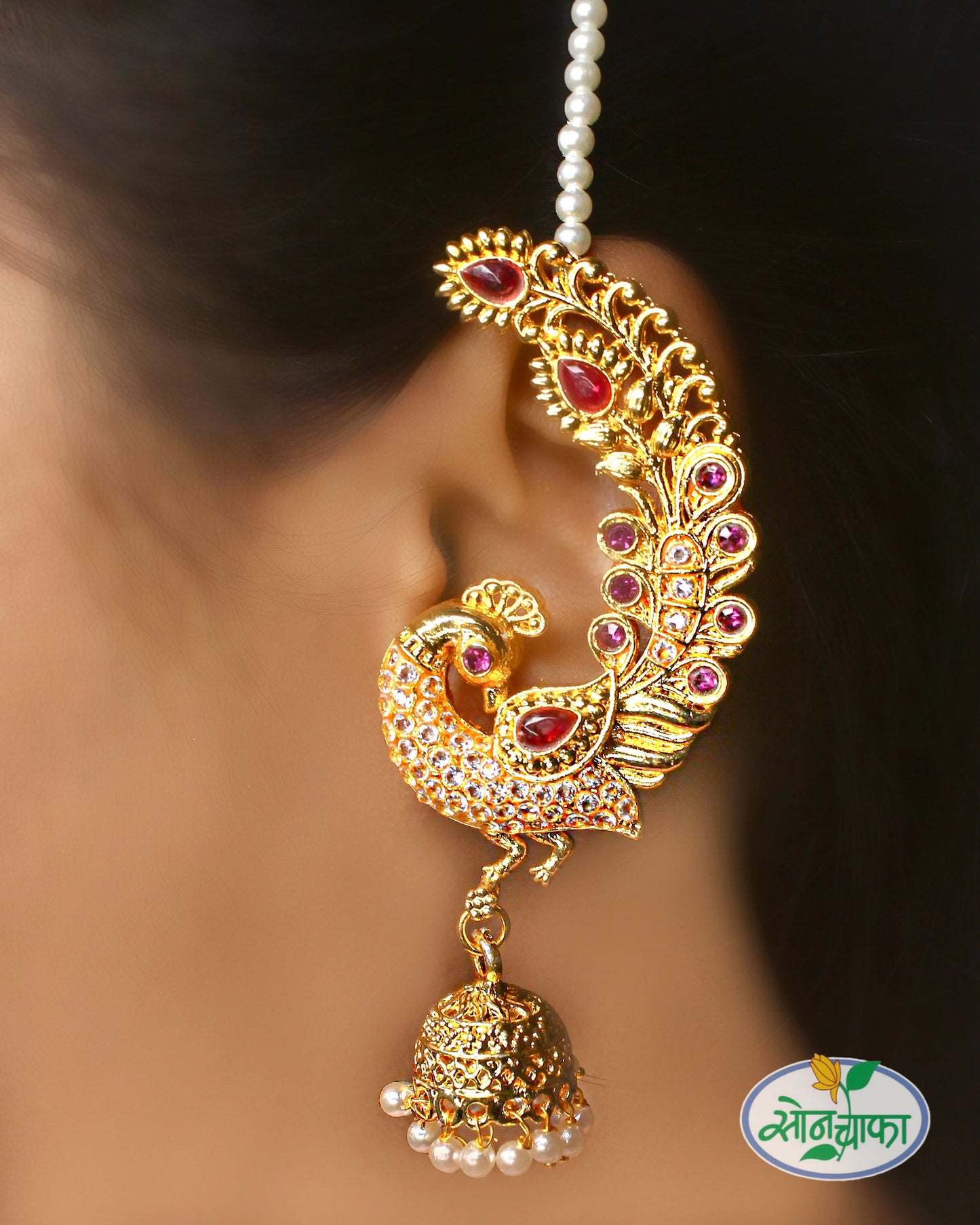 RADIANT FLORAL PEACOCK EAR-CUFFS