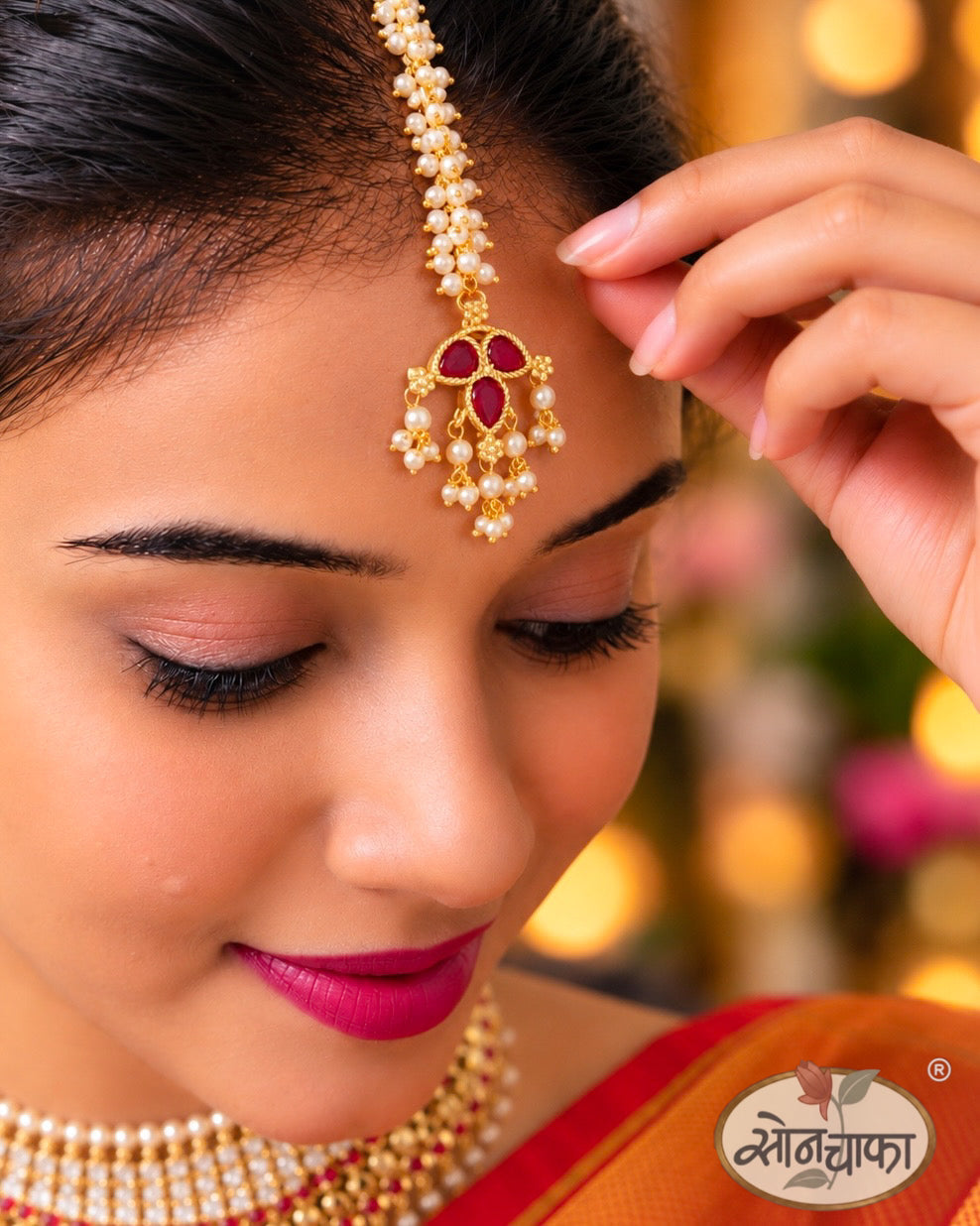 RUBY PEARL FLORAL BINDI