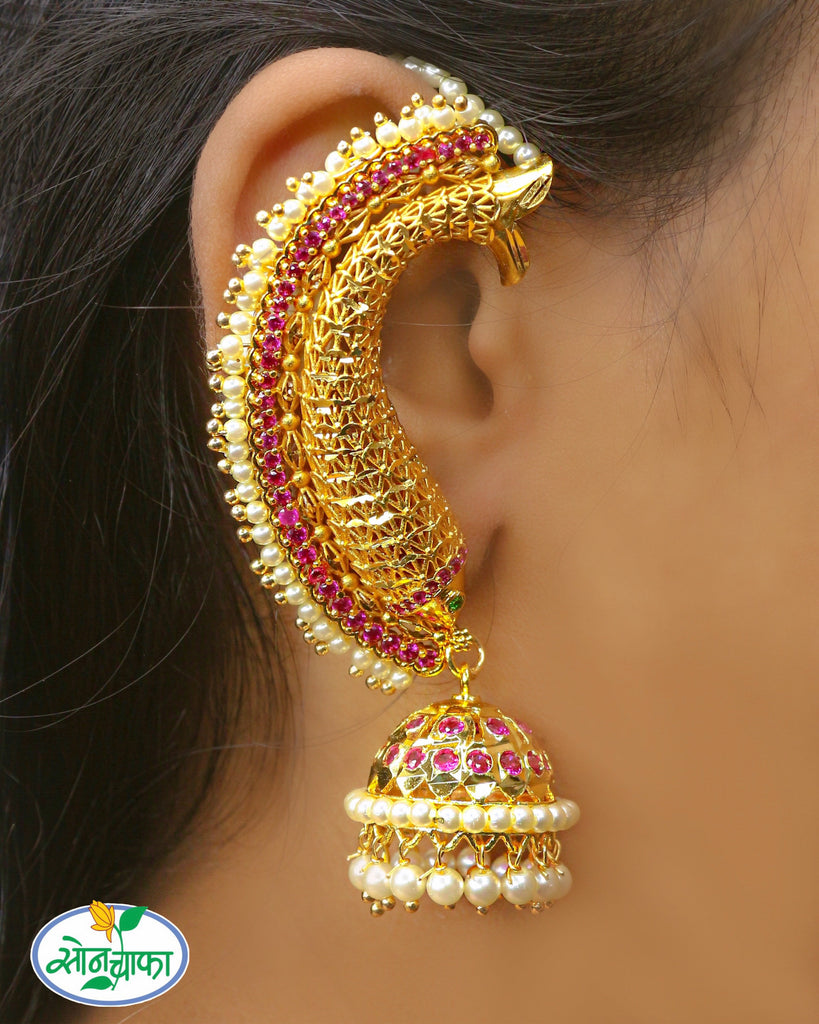 22K Gold Earrings - Ear Cuffs with Cz - 235-GER14151 in 8.700 Grams