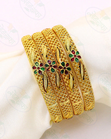 FLORAL ANTIQUE GOLD FINISH BANGLES