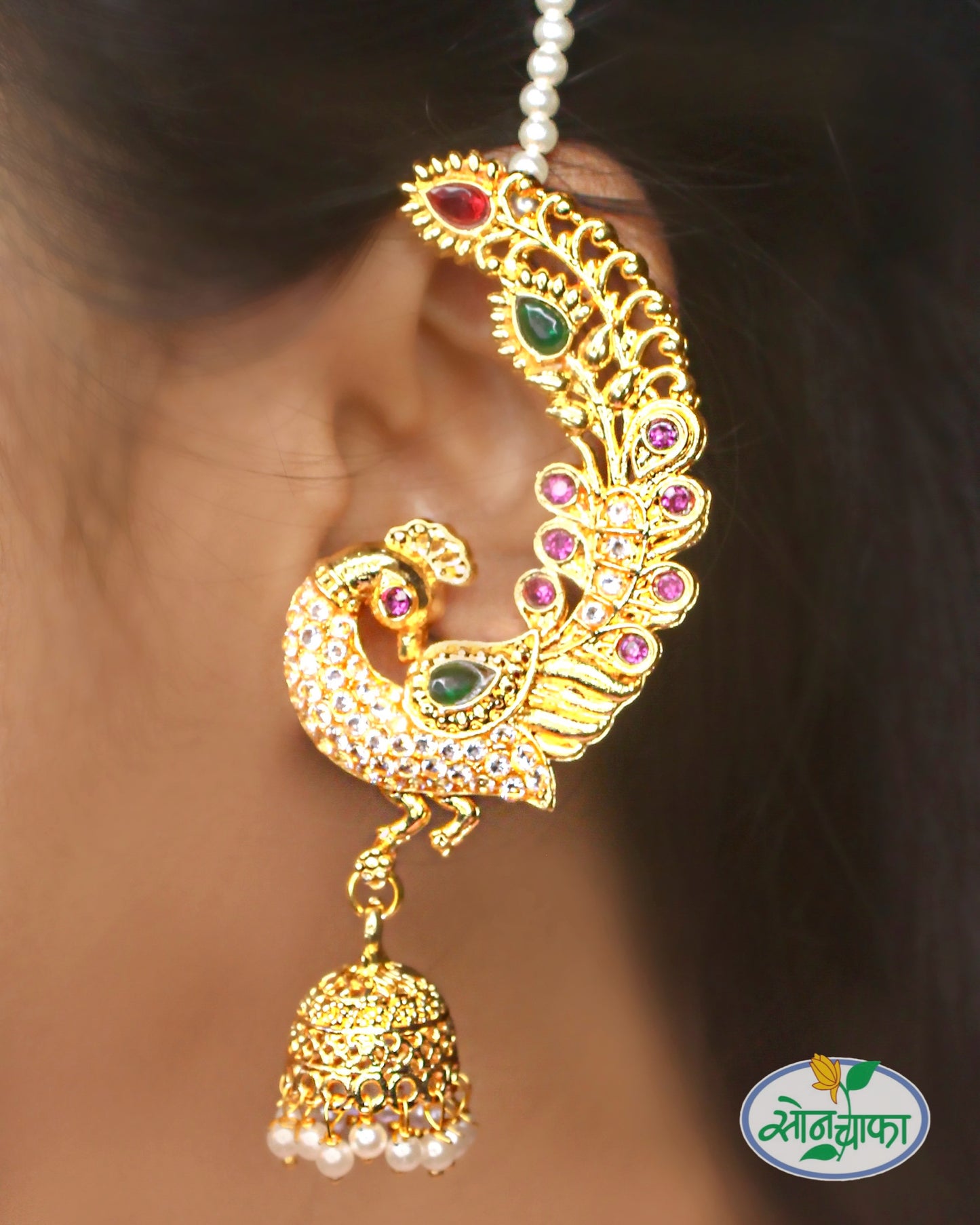 RADIANT FLORAL PEACOCK EAR-CUFFS