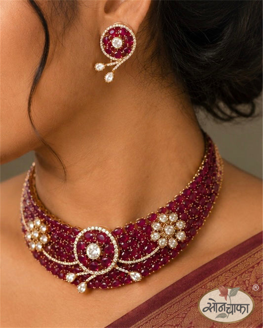 PINK FLORAL BRIDAL NECKLACE SET