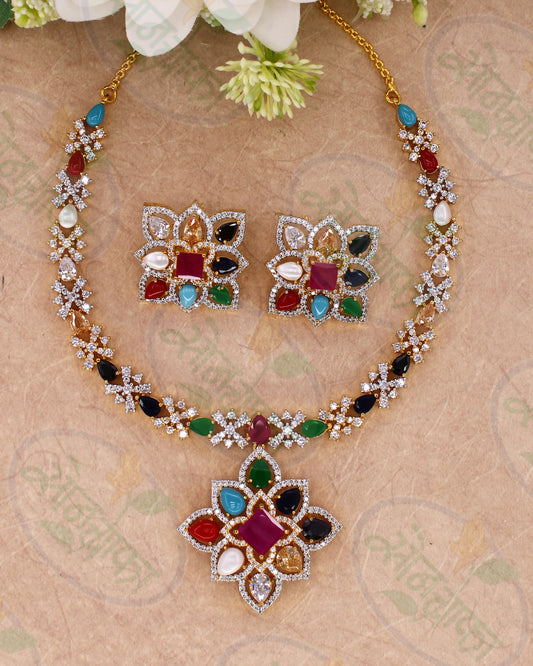 FANCY NAVRATNA NECKLACE