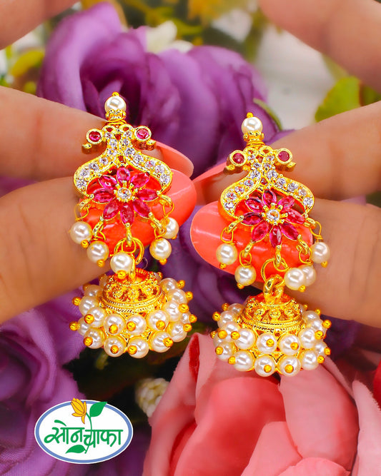 TEXTURED FLORAL PEARL JHUMKI