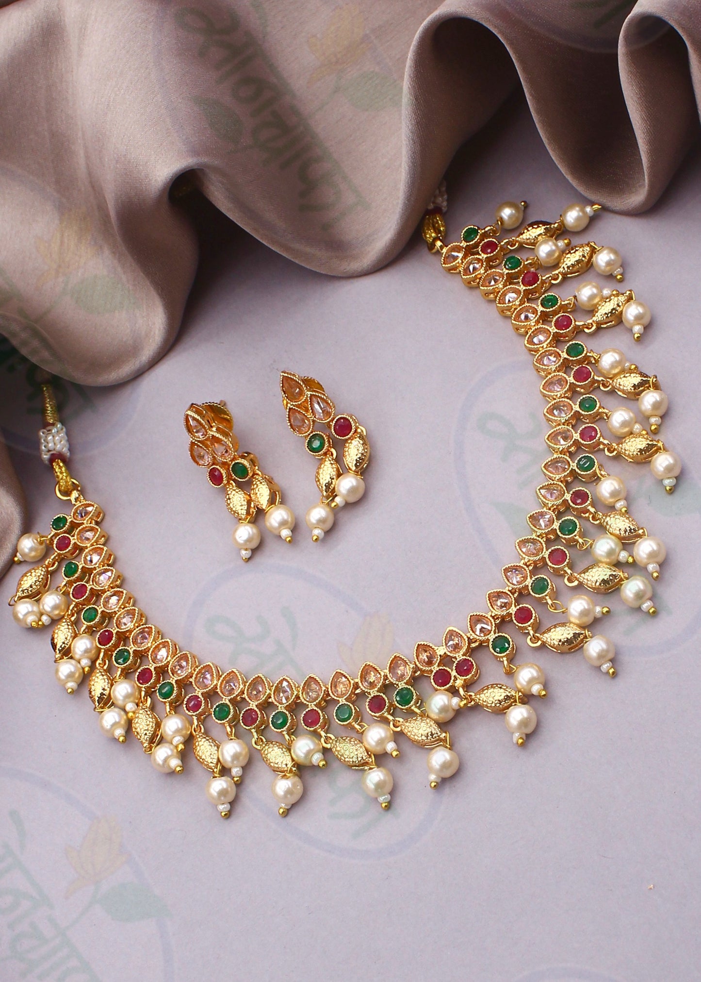 PINK GREEN DESIGNER STONE NECKLACE