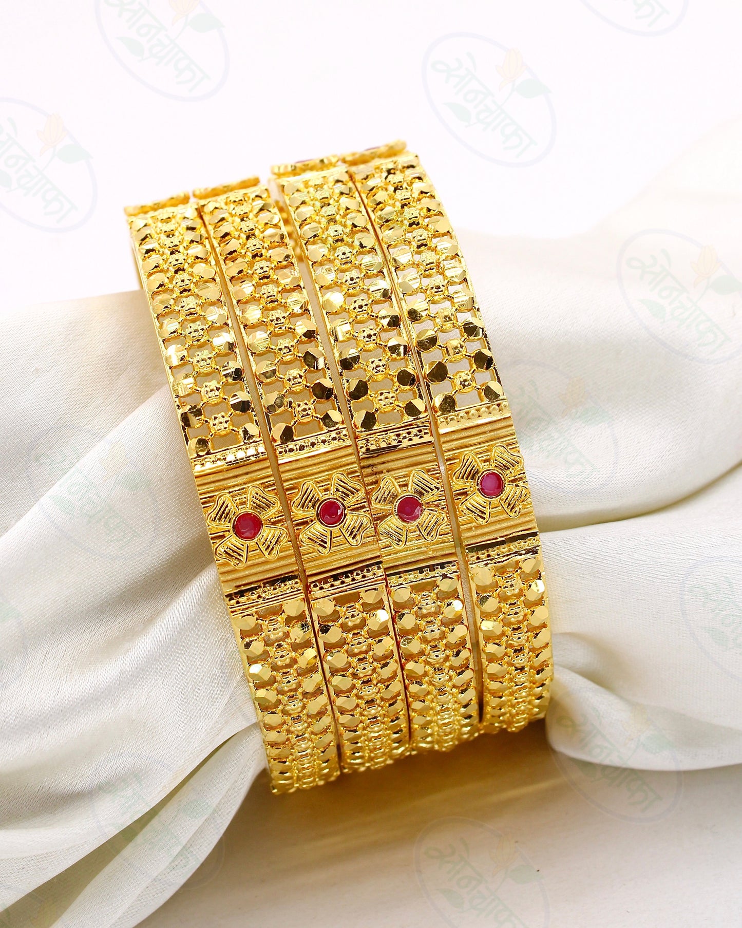 LAVISH FLORAL GOLD PLATED BANGLES
