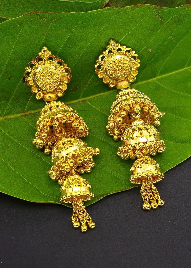 18K Gold '3 in 1' Detachable Diamond Jhumkas - Diamond Dangle Earrings with  Color Stones & Pearls - 235-DER1376 in 25.700 Grams