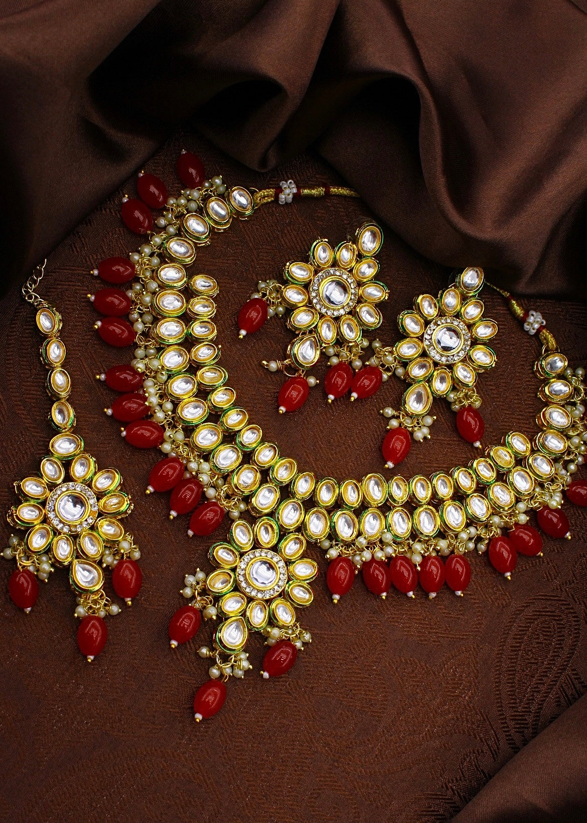 RED BEADS KUNDAN NECKLACE