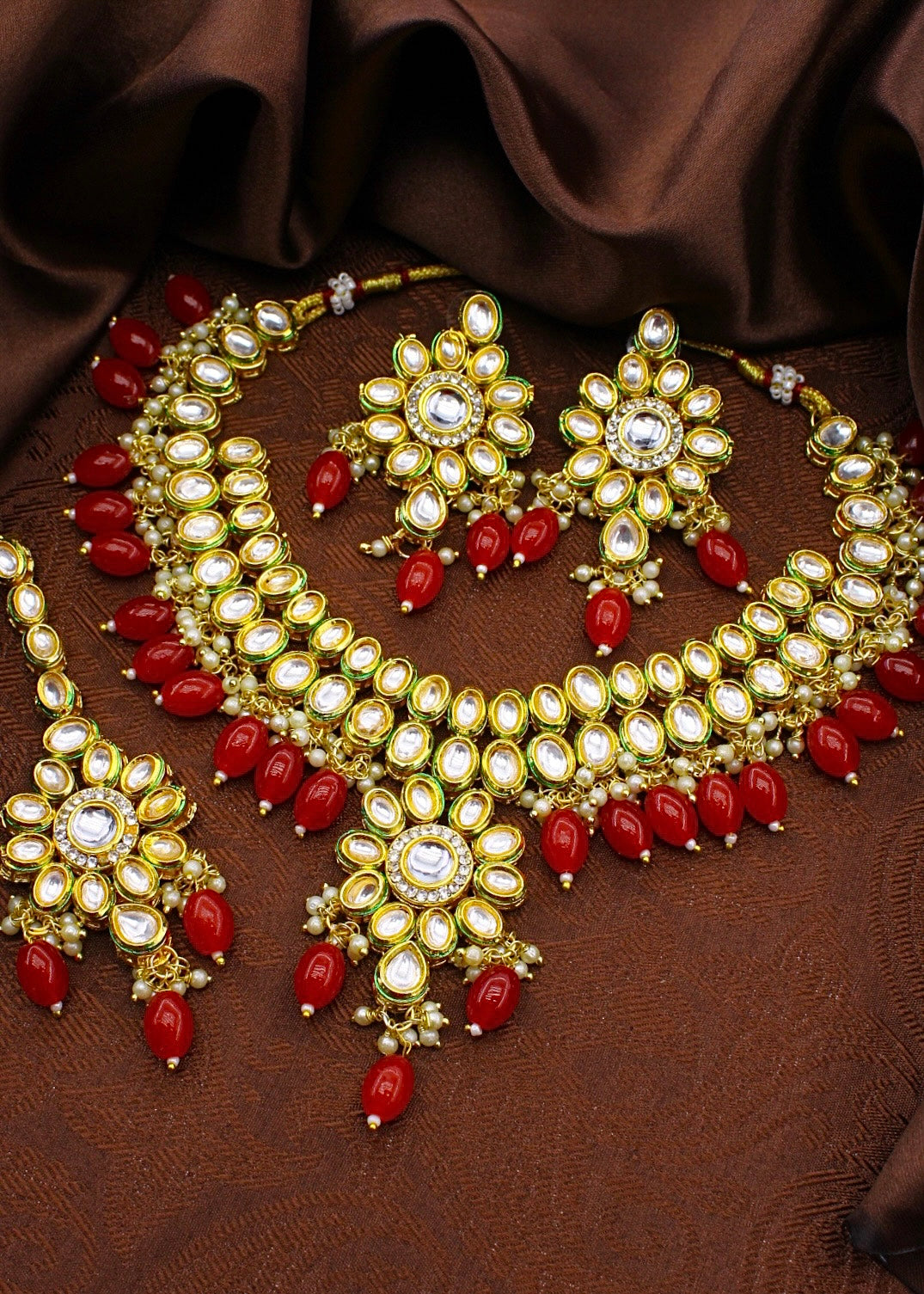 RED BEADS KUNDAN NECKLACE