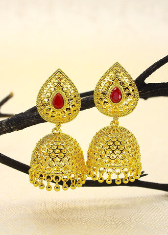 TEXTURED GOLD PLATED JHUMKI EARRINGS