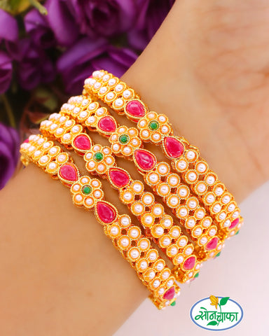 LEAFY FLORAL PEARL BANGLES