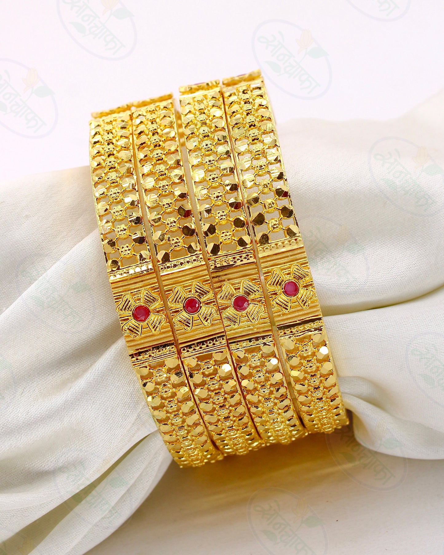 LAVISH FLORAL GOLD PLATED BANGLES