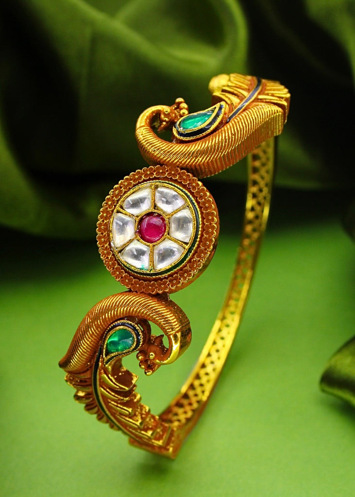 Buy ascension 2 Rajasthani Gold Plated Kundan Diamond Ethnic patla kada  Bangles for Women ladies gift at Amazon.in