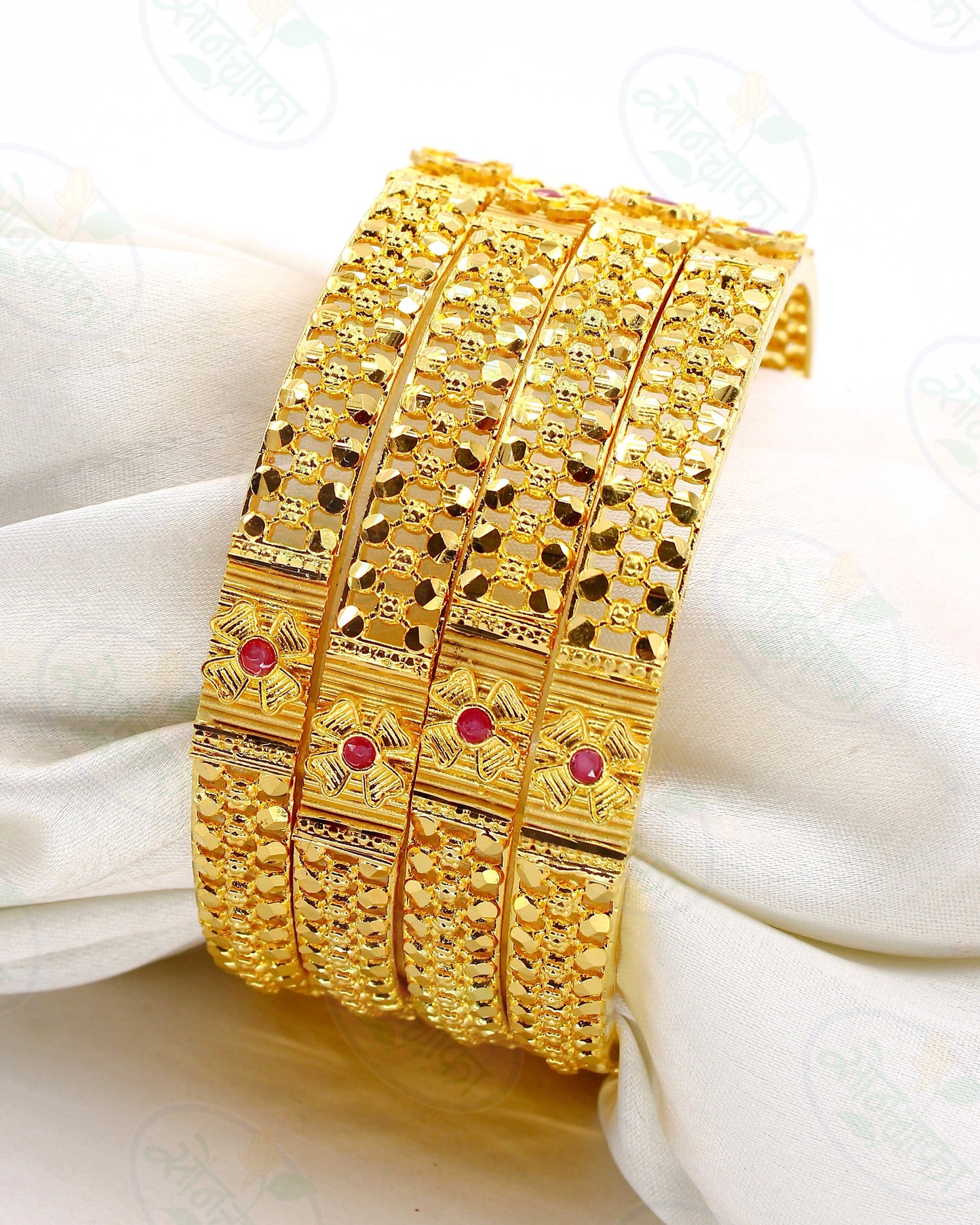 LAVISH FLORAL GOLD PLATED BANGLES