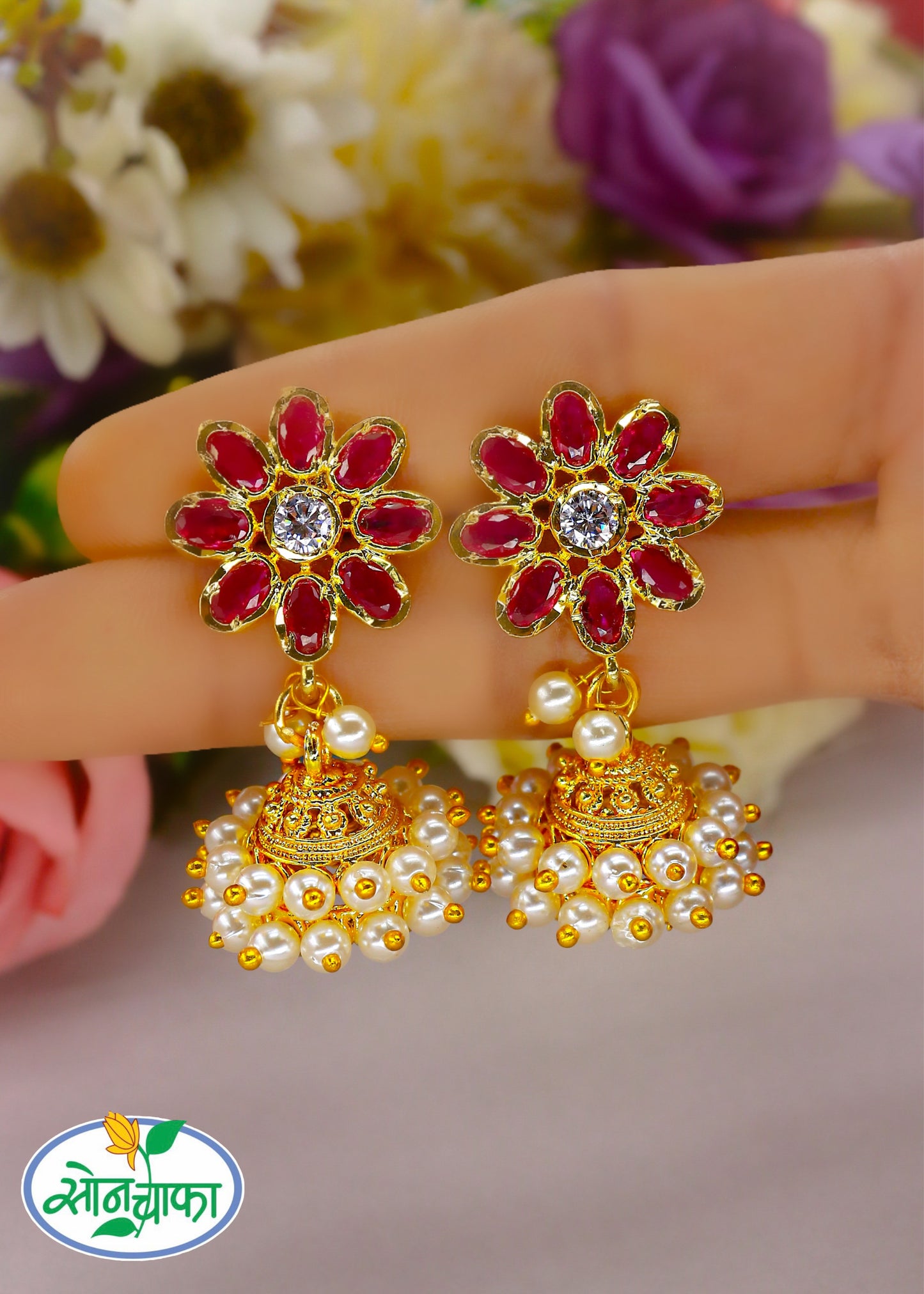 PREETY FLORAL PEARL JHUMKI