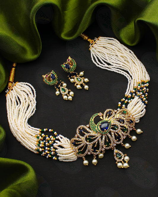 GLEAMING PEACOCK CHOKER SET