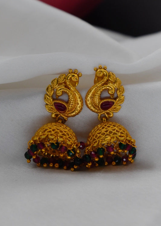 LEAF WITH PEACOCK JHUMKI