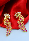 PEACOCK FEATHERS EARRING WITH PEARL