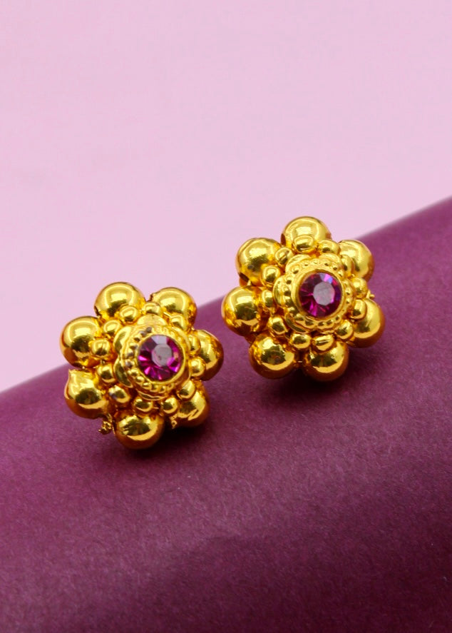 Large Sun Shape Gold Stud Earrings