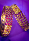 PINK COLOUR MATTE GOLD FINISH FANCY BANGLES