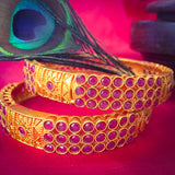 PINK COLOUR MATTE GOLD FINISH FANCY BANGLES