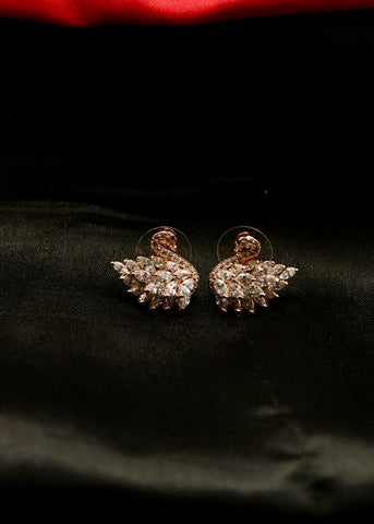 Baby Pink Stone Swan Design Oxidised Silver Earrings - Varam Jewels