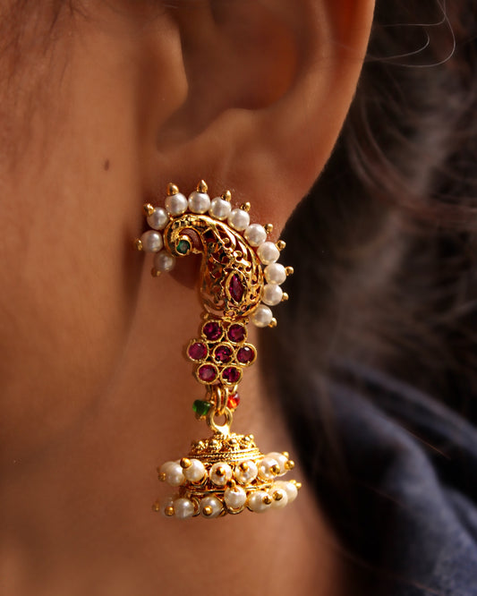 PEACOCK WITH FLORAL JHUMKA