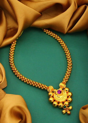 high Gold Polish Party wear Beautiful Maharashtrian Traditional Kolhapuri  Thushi, NECKLACE SETS, NECKLACE SETS