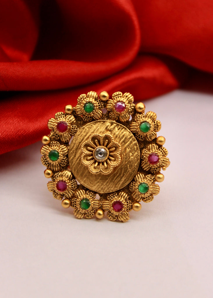 Buy Accessher Antique Gold Plated Laxmi Adjustable Temple Finger Ring Online